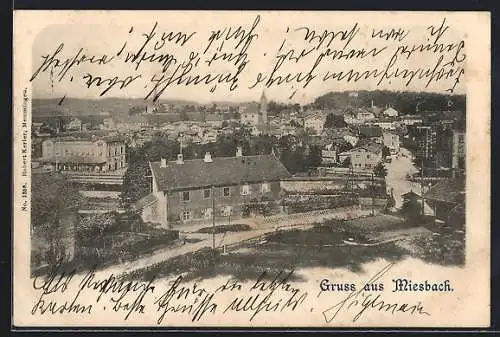 AK Miesbach, Ortsansicht mit Strasse aus der Vogelschau