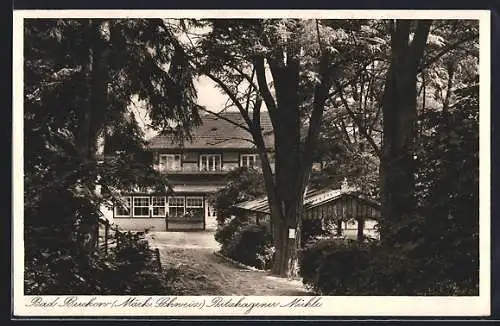 AK Bad Buckow /Märk. Schweiz, Hotel Pritzhagener Mühle O. Falkenberg, Ansicht von der Einfahrt aus