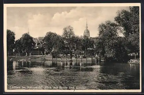 AK Lübben im Spreewald, Blick auf Spree und Kirche