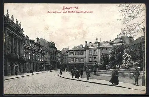 AK Bayreuth, Opernstrasse und Wittelsbacher Brunnen