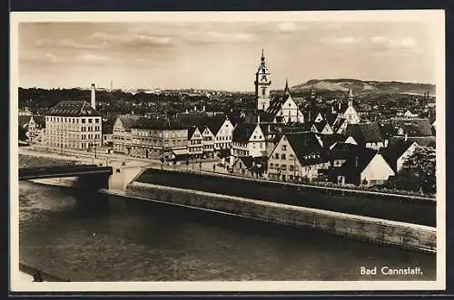 AK Bad Cannstatt, Ortsansicht mit Brücke vom Wassser aus