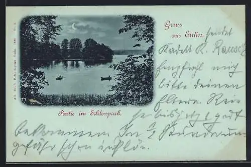 Mondschein-AK Eutin, Schlosspark, Partie am See