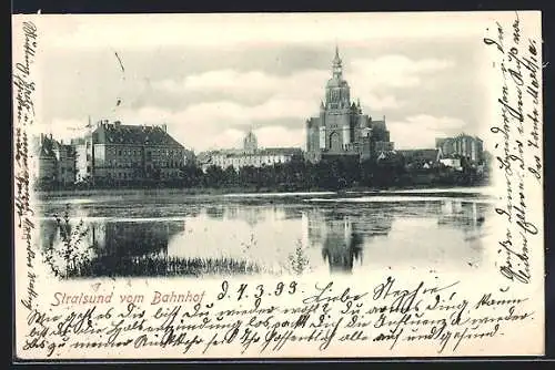 AK Stralsund, Stadtpanorama vom Bahnhof aus