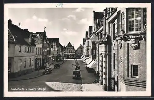 AK Buxtehude, Breite Strasse mit Abzweig u. Rathaus