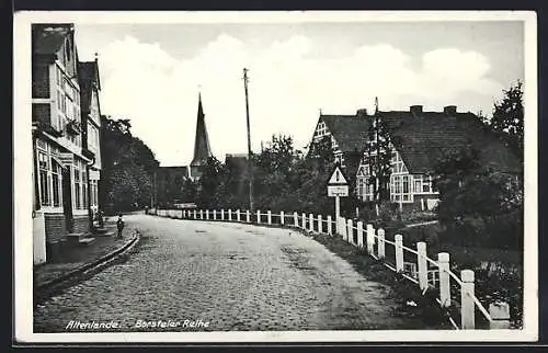 AK Altenlande, Borsteler Reihe, Strassenpartie mit Kirche