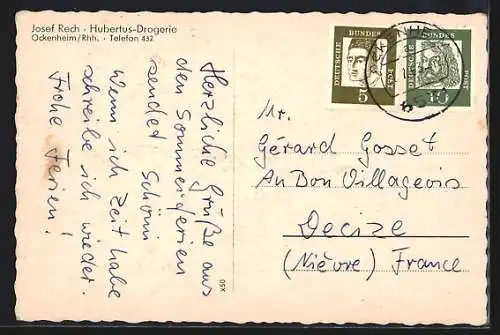 AK Ockenheim /Rhh., Strassenpartie, Kriegerdenkmal, Innenansicht der Kirche, Ortsansicht