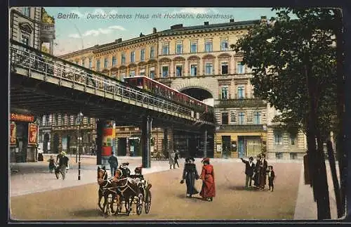 AK Berlin-Schöneberg, Durchbrochenes Haus mit Hochbahn, Bülowstrasse