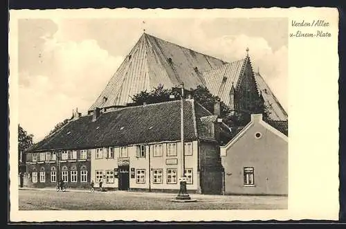 AK Verden /Aller, v. Einem-Platz mit Gasthaus und Kirche