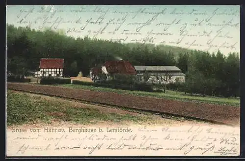 AK Lemförde, Gaststätte Hannov. Berghaus, Panorama mit Feldern