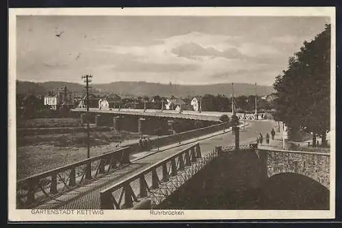 AK Kettwig, Ruhrbrücken mit Strasse u. Stadtpanorama