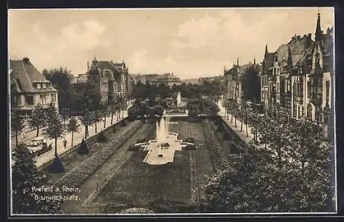 AK Krefeld /Rh., Springbrunnen mit Anlagen auf dem Bismarckplatz