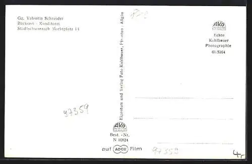 AK Stadtschwarzach / Main, Café-Bäckerei Gg. Valentin Schneider, Marktplatz 14