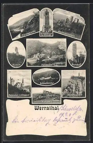 AK Eschwege /Werrathal, Fürstenstein, Bismarckturm und Rothestein