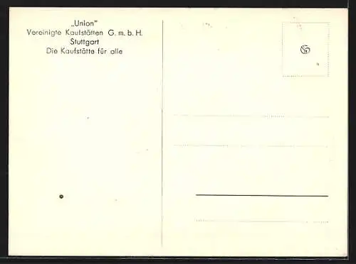 AK Stuttgart, Union Vereinigte Kaufstätten G. km. b. H. mit Strassenbahn