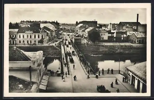 AK Uzhorod, Ortspartie mit Brücke aus der Vogelschau