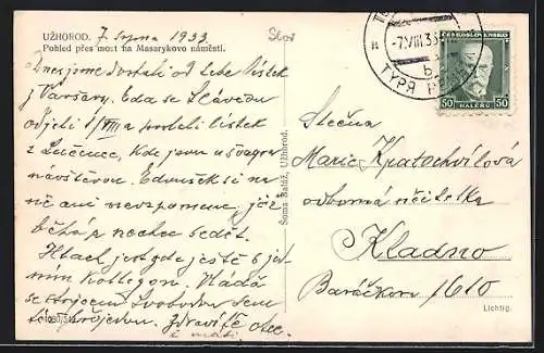 AK Uzhorod, Ortspartie mit Brücke aus der Vogelschau