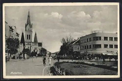 AK Mukacevo, Strassenpartie mit Kirche