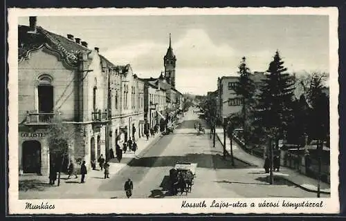 AK Munkács, Kossuth Lajos-utca a városi könyutárral