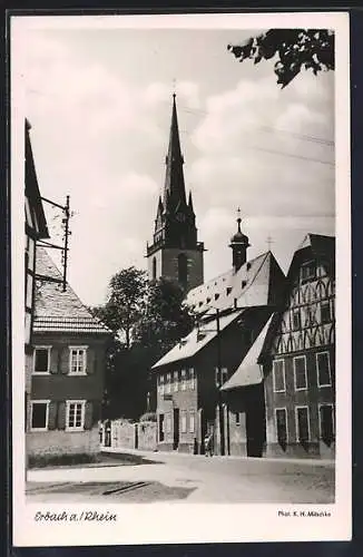 AK Erbach / Rhg., Strassenpartie mit Blick zum Kirchturm