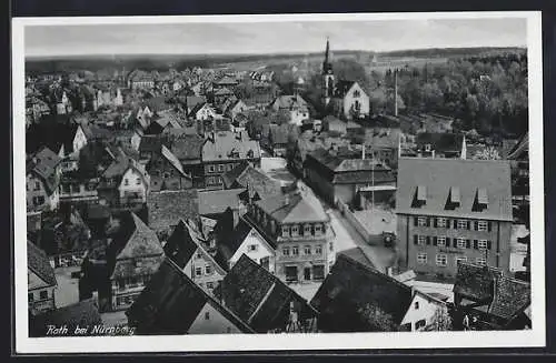 AK Roth / Nürnberg, Ortsansicht von oben mit Einblick in Strassenpartie