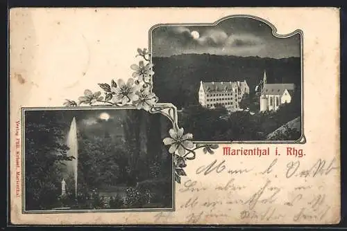 AK Marienthal / Rhg., Ortsansicht, Fontäne