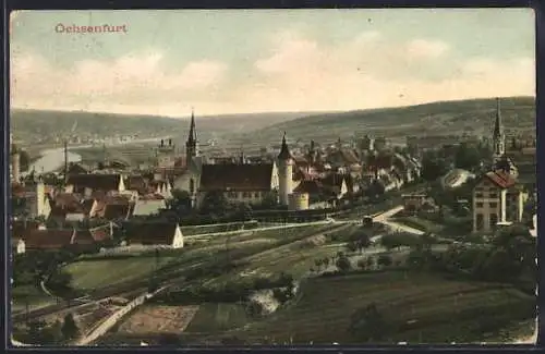 AK Ochsenfurt / Main, Ortsansicht mit Main u. Umgebung