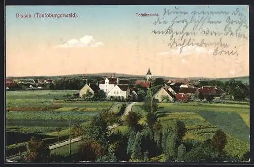 AK Dissen / Teutoburger Wald, Totalansicht mit Feldweg