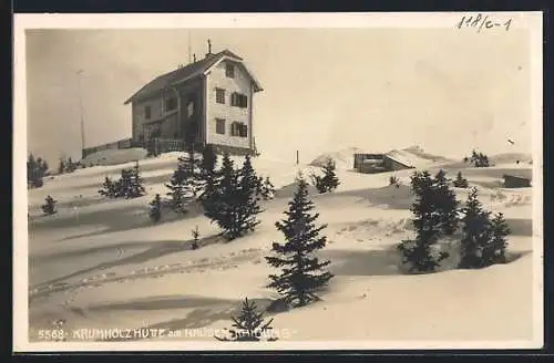 AK Krummholzhütte, Berghütte am Hauser Kaibling im Schnee