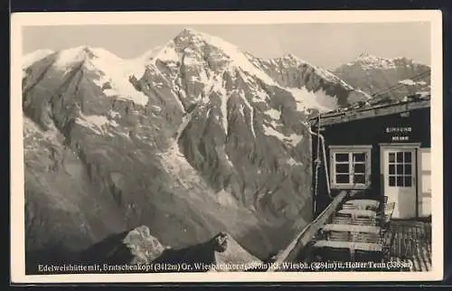 AK Edelweishütte, Ansicht mit Bratschenkopf, Gr. Wiesbachhorn, Kl. Wiesbh., Hoher Tenn