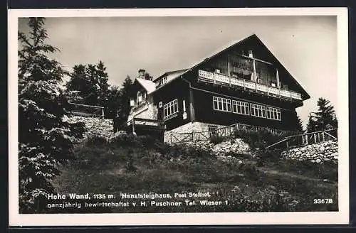 AK Hanslsteighaus, Berghütte v. H. Puschner an der Hohen Wand