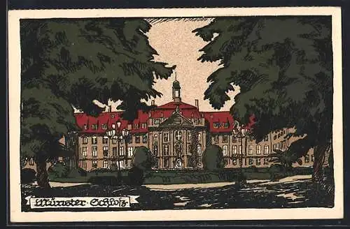 Steindruck-AK Münster / Westfalen, Frontalansicht vom Schloss