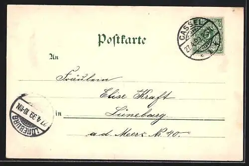 AK Kassel, eine Strassenbahn vor dem Postgebäude
