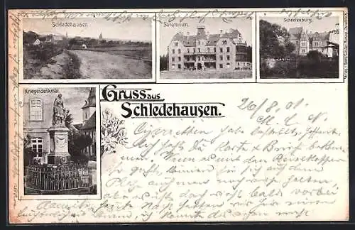 AK Schledehausen / Bissendorf, Sanatorium, Scheelenburg, Kriegerdenkmal