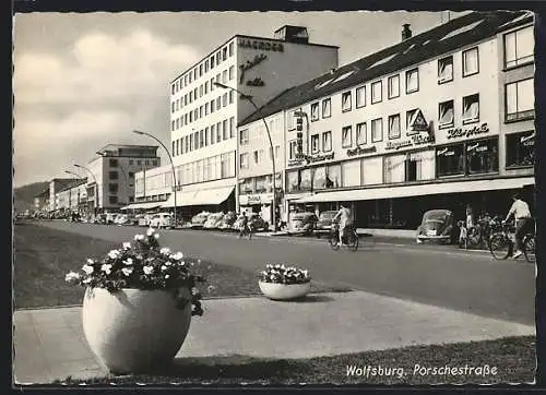 AK Wolfsburg / Volkswagenstadt, Geschäfte auf der Porschestrasse