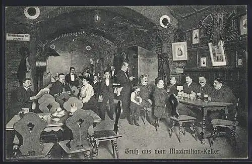 AK Wien, Gasthaus Maximilian-Keller, Maximilianstr. 2, Innenansicht