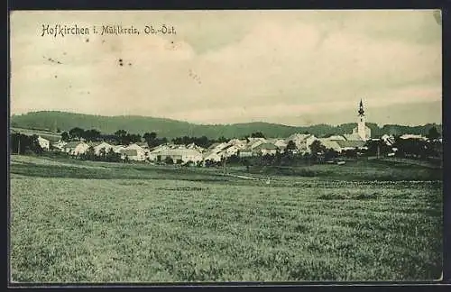 AK Hofkirchen i. Mühlkreis, Blick über Felder auf den Ort