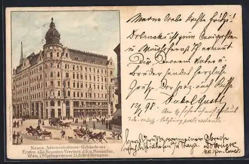 Lithographie Wien, Neues Administrations-Gebäude des Ersten allg. Beamten-Vereines d. ö. u. Monarchie, Wipplingerstr. 25