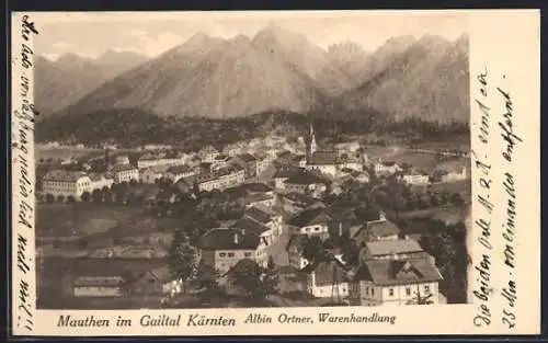 AK Mauthen im Gailtal, Ortsansicht mit den Bergen