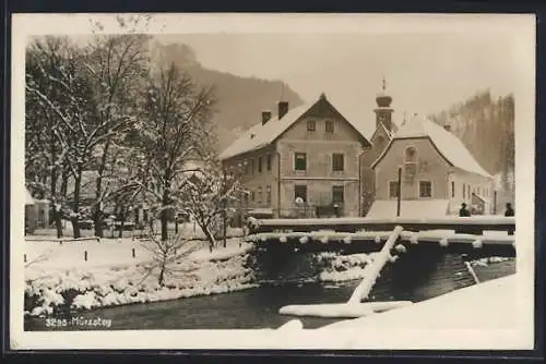 AK Mürzsteg, Ortsansicht im Schnee