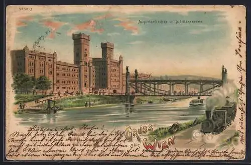 Lithographie Wien, Augustenbrücke und Rudolfskaserne