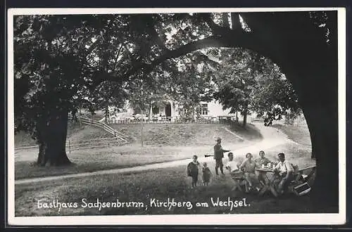 AK Kirchberg am Wechsel, Gasthaus Sachsenbrunn, Kleine Gesellschaft mit Jäger