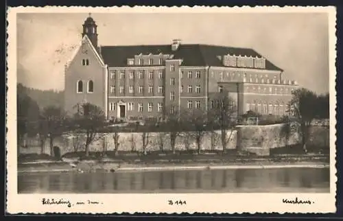 AK Schärding am Inn, Uferpartie mit Kurhaus