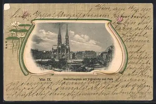 AK Wien, Maximilianplatz mit Votivkirche und Park