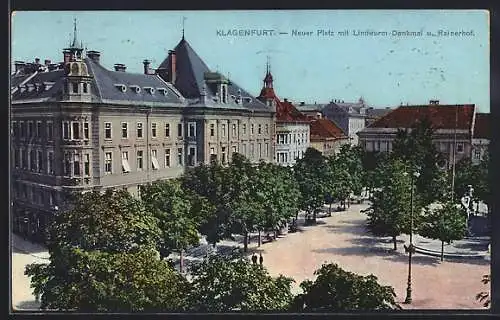 AK Klagenfurt, Neuer Platz mit Lindwurm-Denkmal und Rainerhof