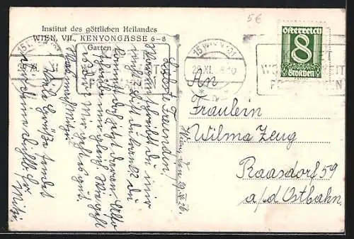 AK Wien, Institut des göttlichen Heilandes, Kenyongasse 6-8, Garten