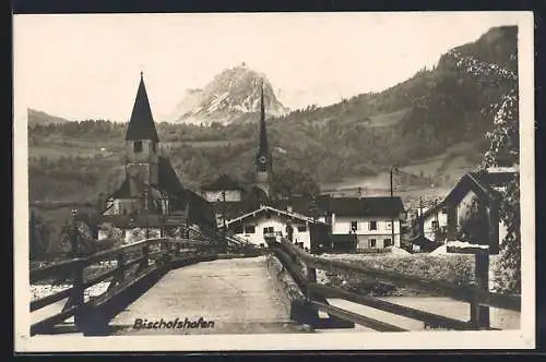 AK Bischofshofen, Teilansicht mit Brücke und Kirche