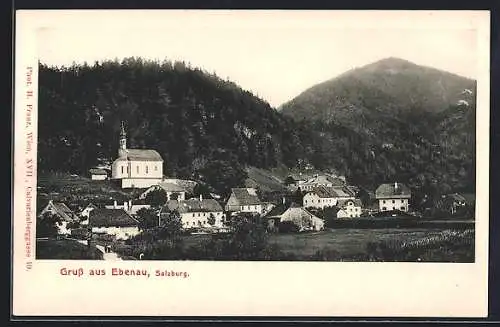 AK Ebenau /Salzburg, Ortsansicht gegen die Berge