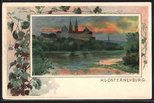 Lithographie Klosterneuburg, Blick zum Stift