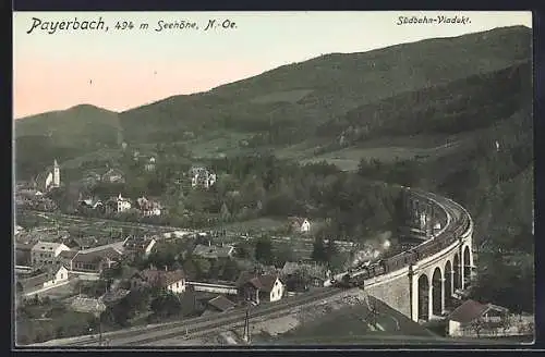 AK Payerbach /N.-Oe., Ortsansicht mit dem Südbahn-Viadukt