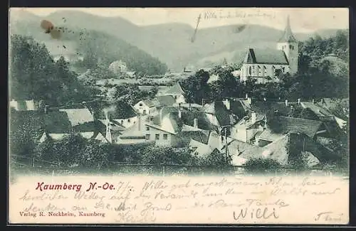 AK Kaumberg /N.-Oe., Ortsansicht gegen die Berge